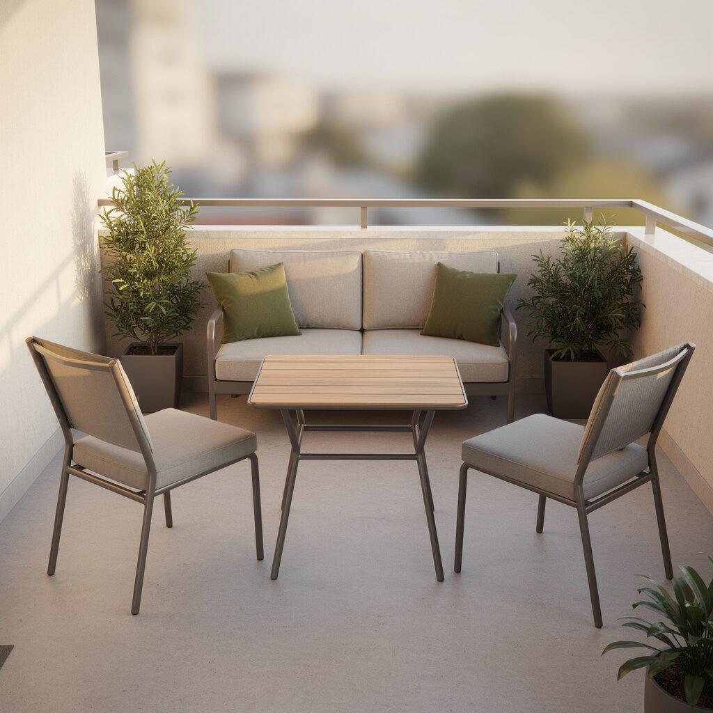 Kompakte Balkonsitzgruppen – Gartentisch, Gartenstuhl, Sofa – bei Gartenmöbel Maier passend kombinieren